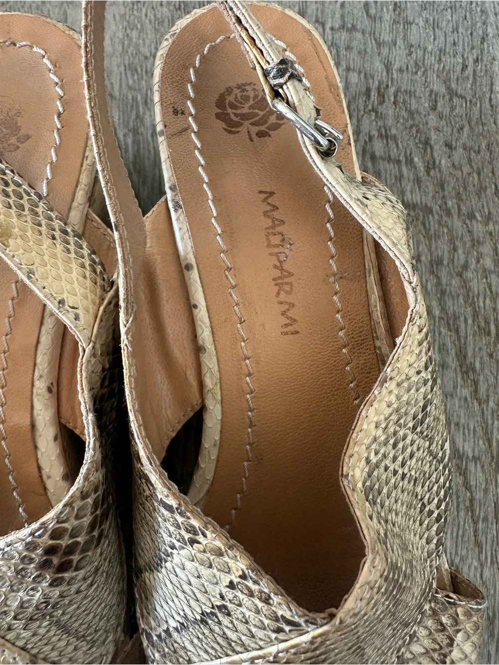 Maliparmi Taupe Snakeskin-Patterned Wedge Sandal